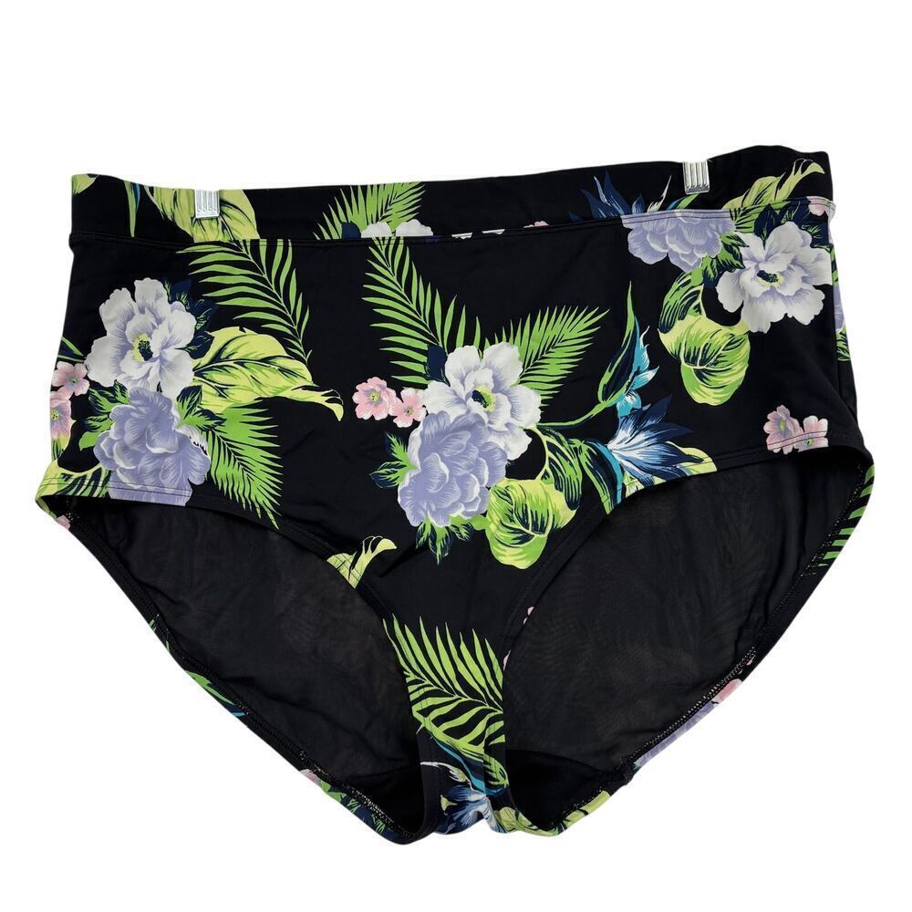 Swim‎ by Cacique High Waist Bikini Bottom Size 26 Black Green Floral